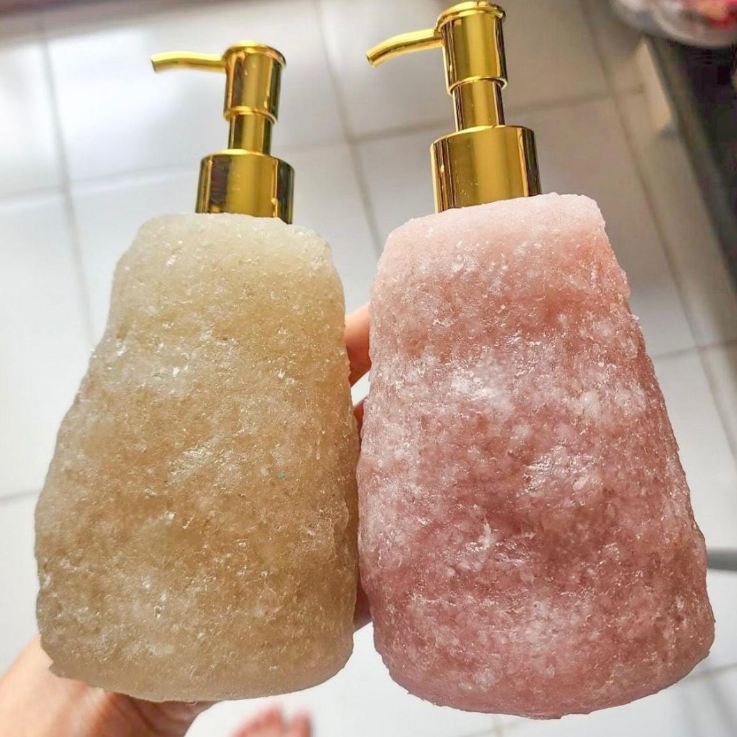 Rose Quartz Soap Dispenser | Bathroom Accessory & Vanity Decor | Crystal Stone Pump Bottle