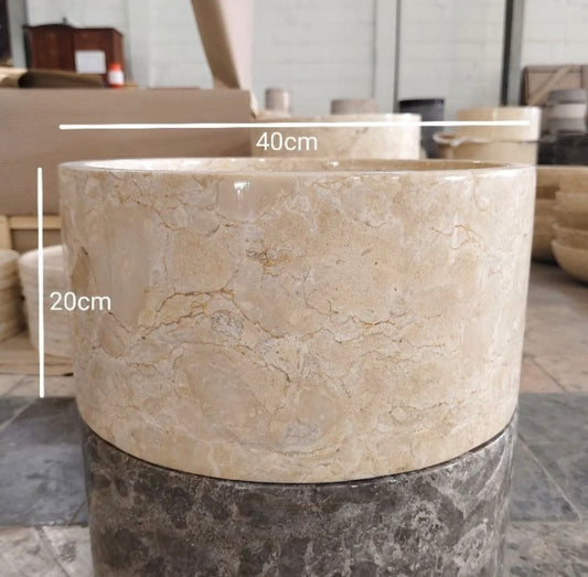 Round Beige Marble Vessel Sink Custom Natural Stone Bathroom Vanity Top Basin Handmade Countertop Basin Carved Stone Sink