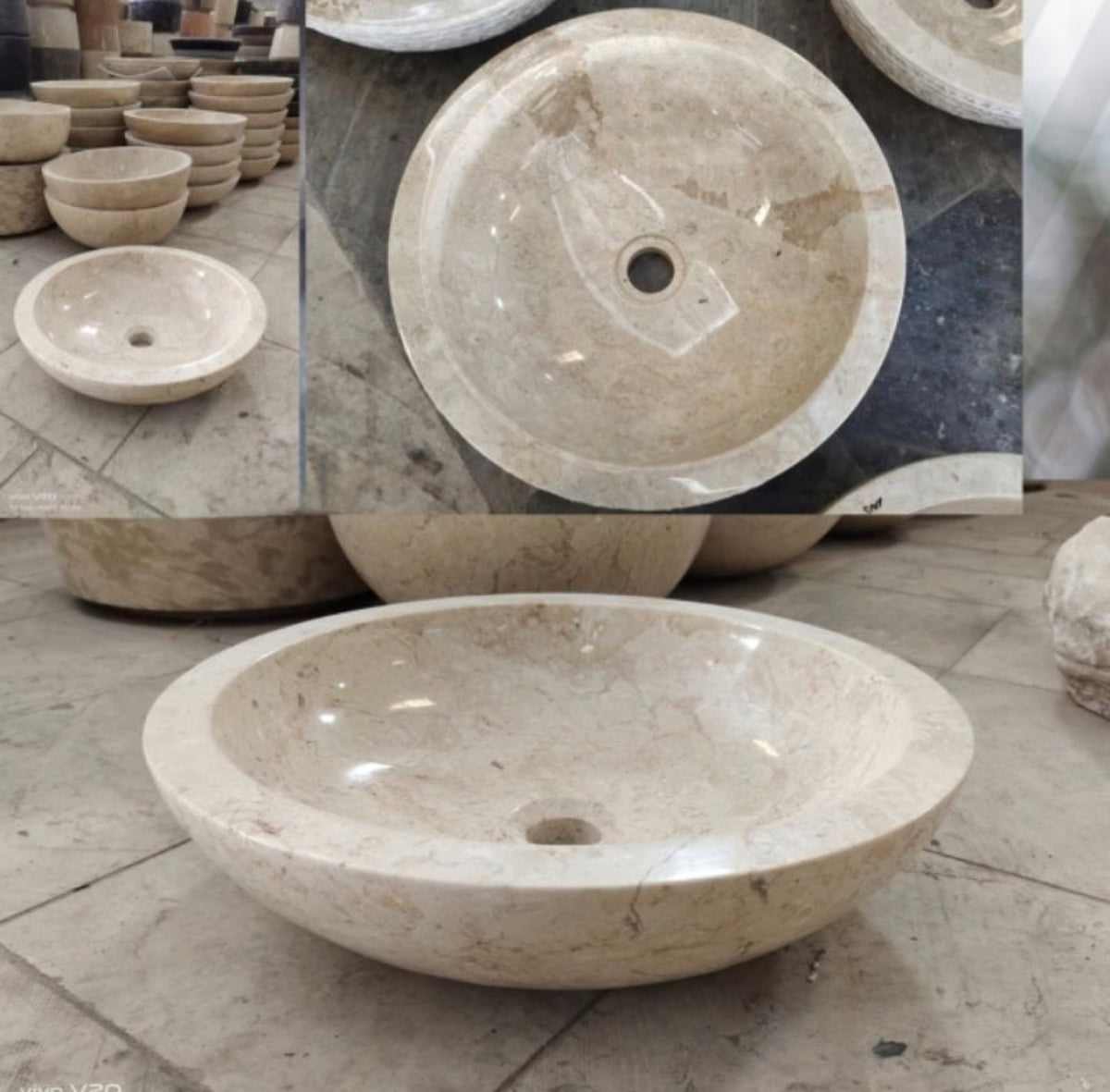 Round Beige Marble Vessel Sink | Natural Stone Bathroom Basin | Vanity Top Sink | Handmade Stone Sink | Luxury Bathroom Vanity