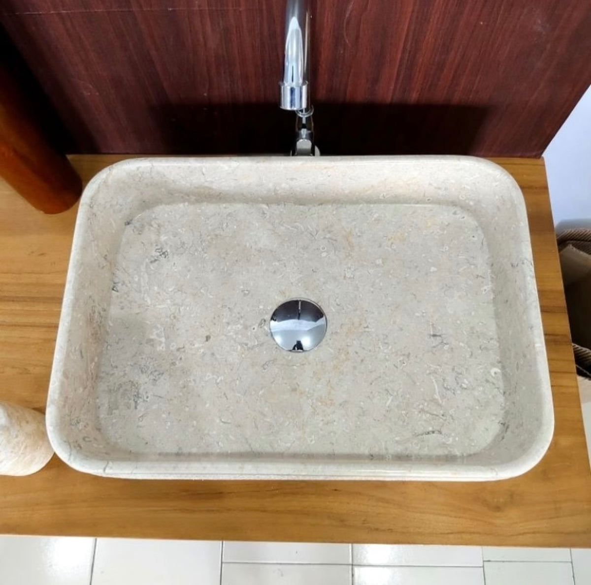 Rectangular Beige Vanity Marble Sink | Natural Stone Vessel Sink for Modern Bathroom | Handmade Stone Sink | Custom Vanity Top Basin