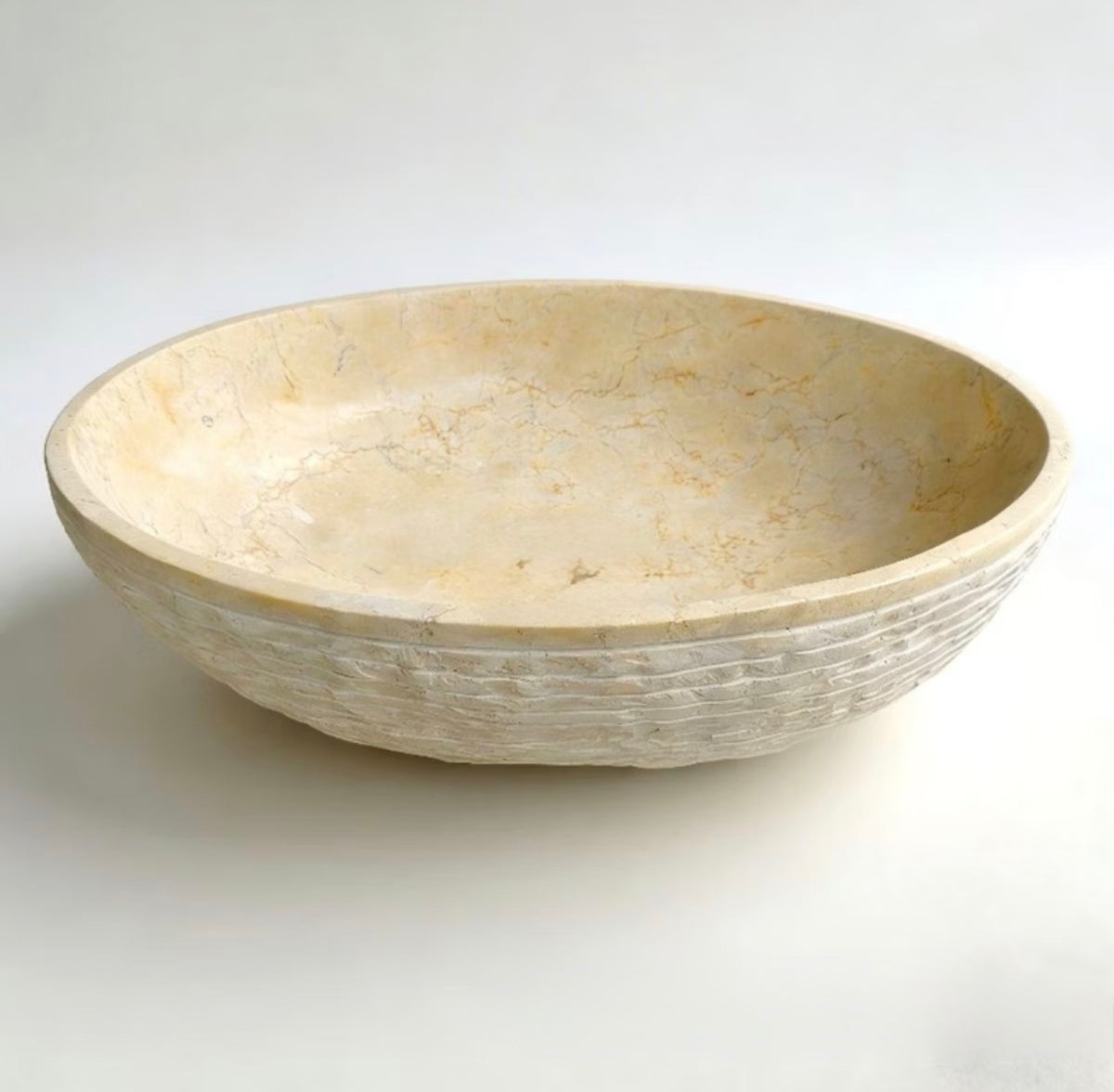 Oval Beige Marble Vessel Sink | Handmade Bathroom Vanity Marble Sink | Natural Stone Basin | Custom Countertop Sink