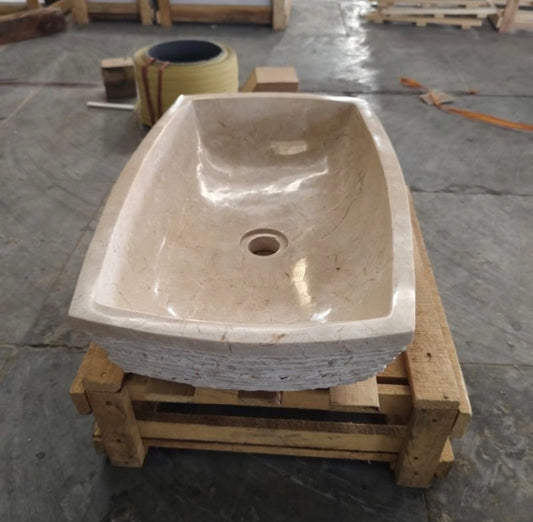 Beige Marble Vessel Sink | Modern Bathroom Vanity Marble Sink | Custom Handmade Natural Stone Basin | Rectangular Countertop Sink
