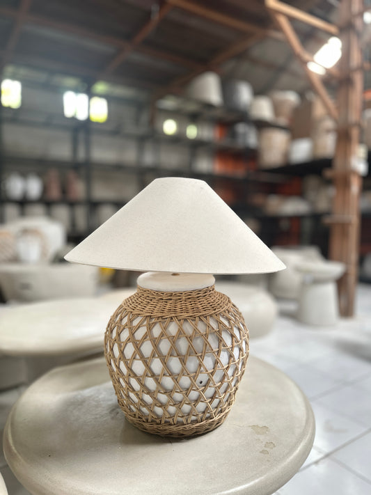XL Terracotta Style Rattan Lampshade In Warm White - Handmade Coastal Boho Japandi Wabi Sabi Inspired Table Lamp/ Lamp Shade/ Bedside Lamps