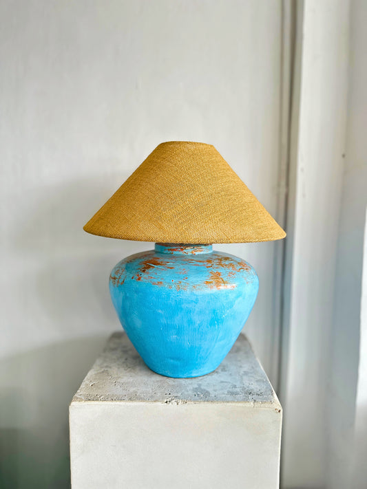 Handmade (Large) Coastal Blue Table Lamp | Wabi Sabi Nautical Terracotta Style Desk Lamp | Mediterranean Inspired Japandi Bohemian Lighting