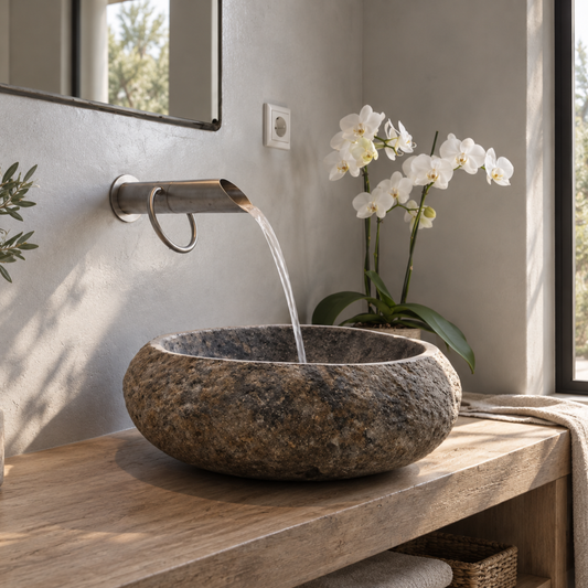 Extra Large Natural River Stone Vessel Sink | Rustic Bathroom Basin | Handmade Stone Sink | Vanity Top Basin | Wabi Sabi Bathroom Sink