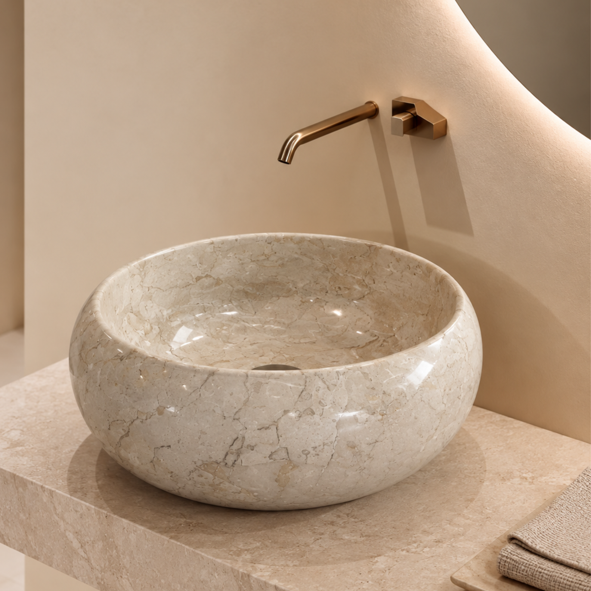 Round Vanity Marble Sink | Natural Stone Basin | Modern Hand Sink | Vessel Sinks for Luxury Bathroom