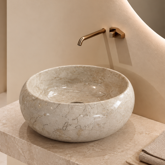 Round Vanity Marble Sink | Natural Stone Basin | Modern Hand Sink | Vessel Sinks for Luxury Bathroom