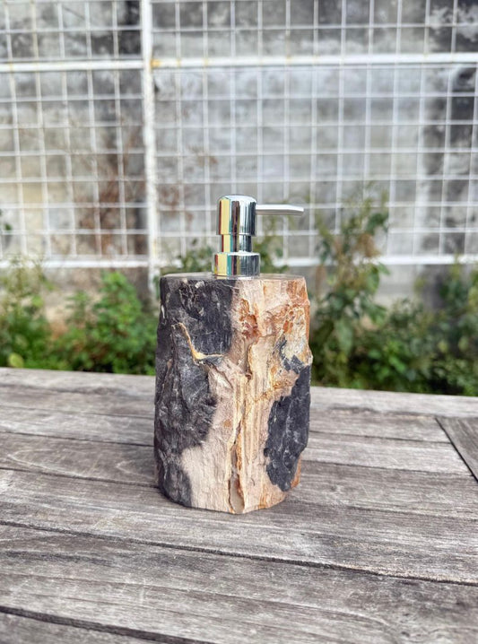 Petrified Wood Soap Dispenser, Natural Stone Soap Pump, Rustic Bathroom Accessory, Luxury Hand Soap Dispenser