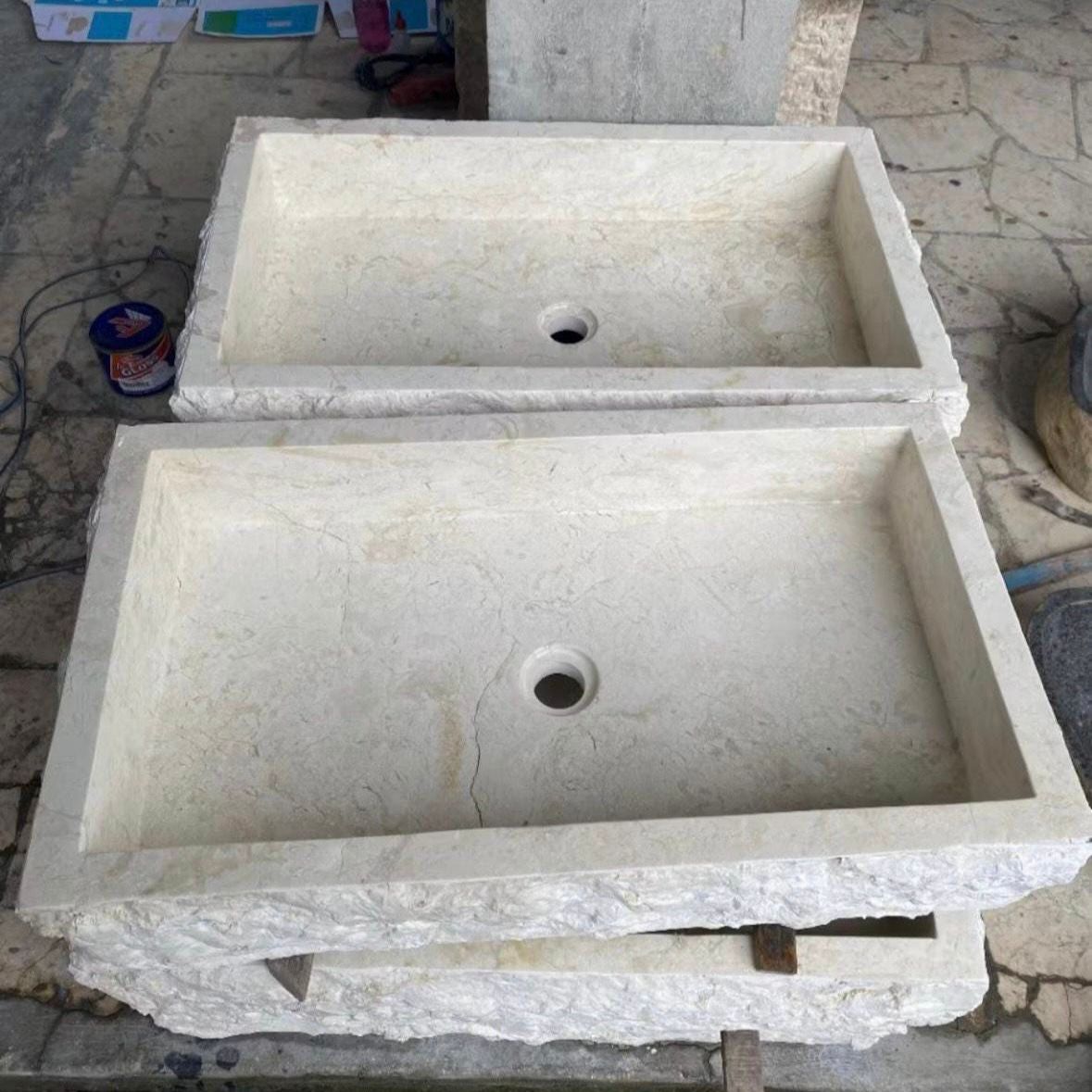 Rustic Square Marble Sink | Wabi Sabi Hand Carved Natural Stone Basin | Japandi Bathroom Decor