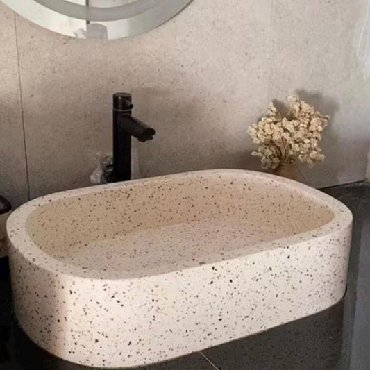 Large Terazzo Sink - Handmade Oval Concrete Wash Basin 50 x 35cm