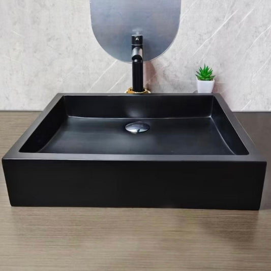 Black Concrete Sink – Handmade Rectangular Terazzo Bathroom Basin, Modern Minimalist Concrete Washbasin
