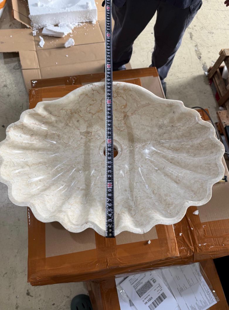 Handcrafted Shell-Shaped Real Marble Vessel Sink - Elegant Bathroom Vanity Basin