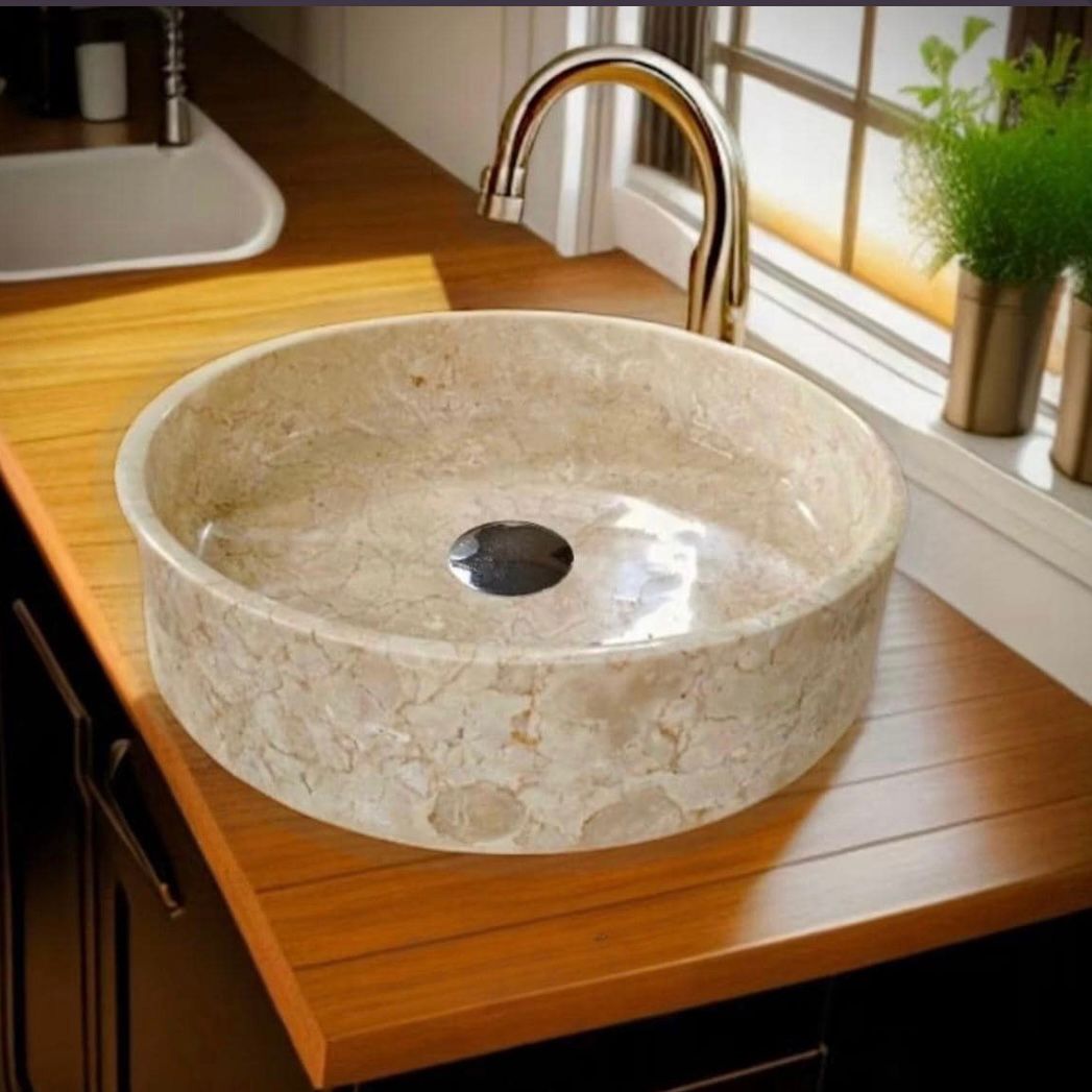 Handmade Cream Marble Vessel Sink | Natural Stone Washbasin (40x10cm)