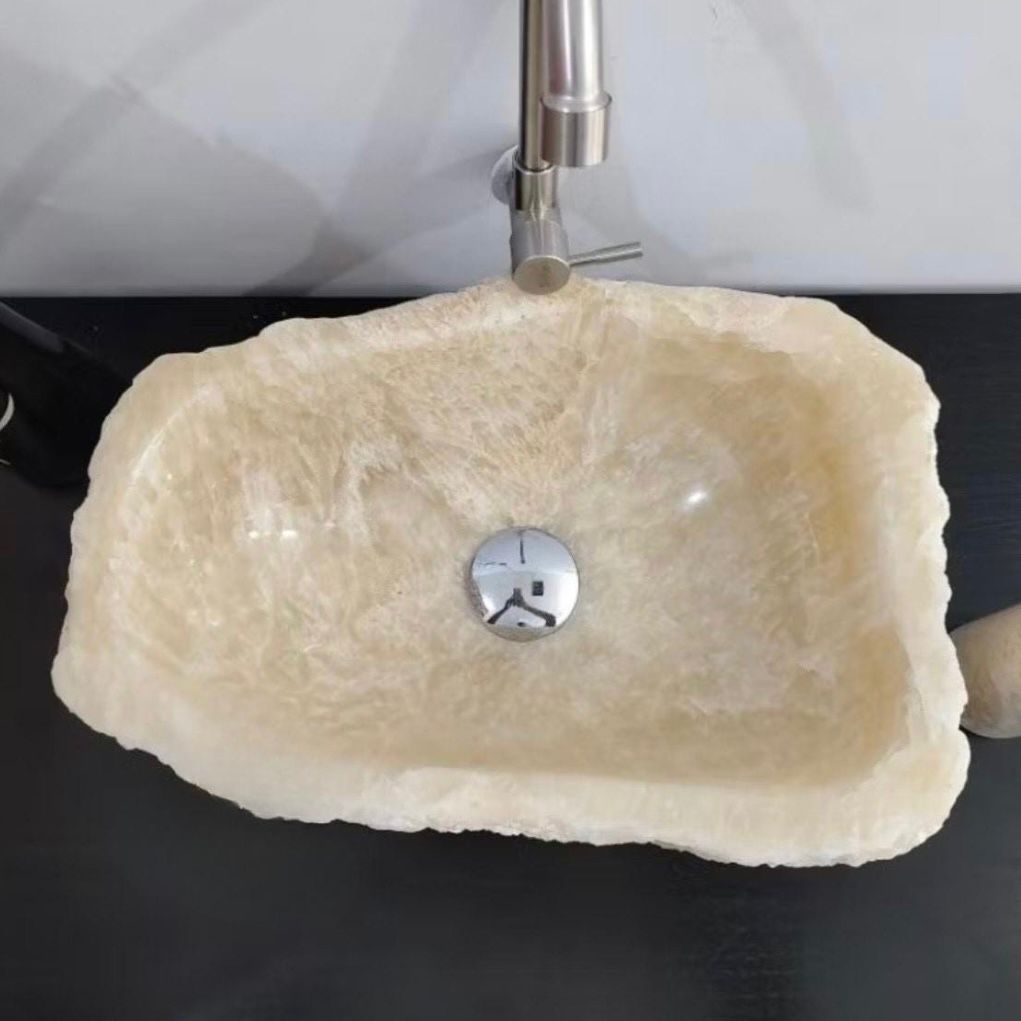 Natural Translucent Onyx Bathroom Sink | Hand Carved Luxury Stone Basin | Marble Vessel Sink