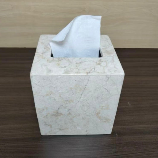 Marble Tissue Box Cover – Natural Stone Square – Bathroom & Home Decor – Minimalist Vanity Accessory