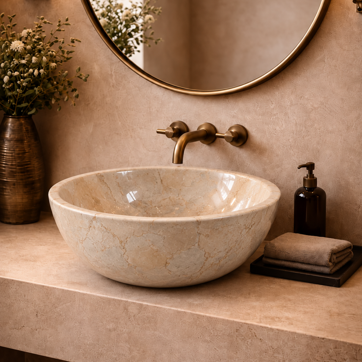 Round Vanity Marble Sink | Handmade Natural Stone Basin | Modern Hand Sink | Custom Marble Vanity | Vessel Sinks for Luxury Bathroom