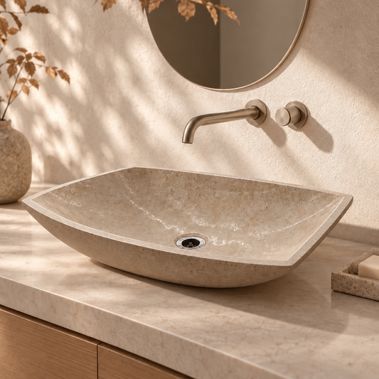 Beige Marble Vanity Marble Sink | Rectangular Natural Stone Basin | Bathroom Vessel Sink | Vanity Top Basin | Custom Modern Stone Sink