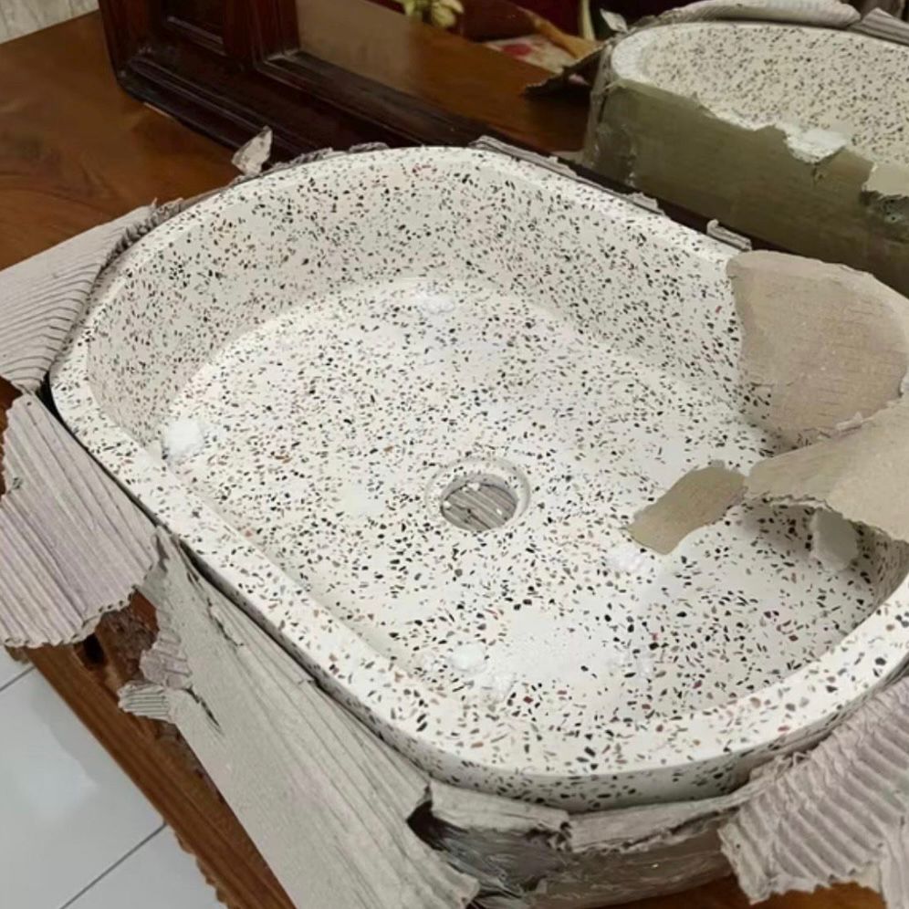 Large Terazzo Sink - Handmade Oval Concrete Wash Basin 50 x 35cm