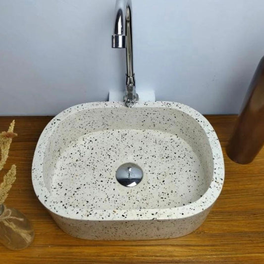 Handmade Pink Terrazzo Concrete Vessel Sink – Oval Bathroom Basin, Modern Luxury Vanity Bowl