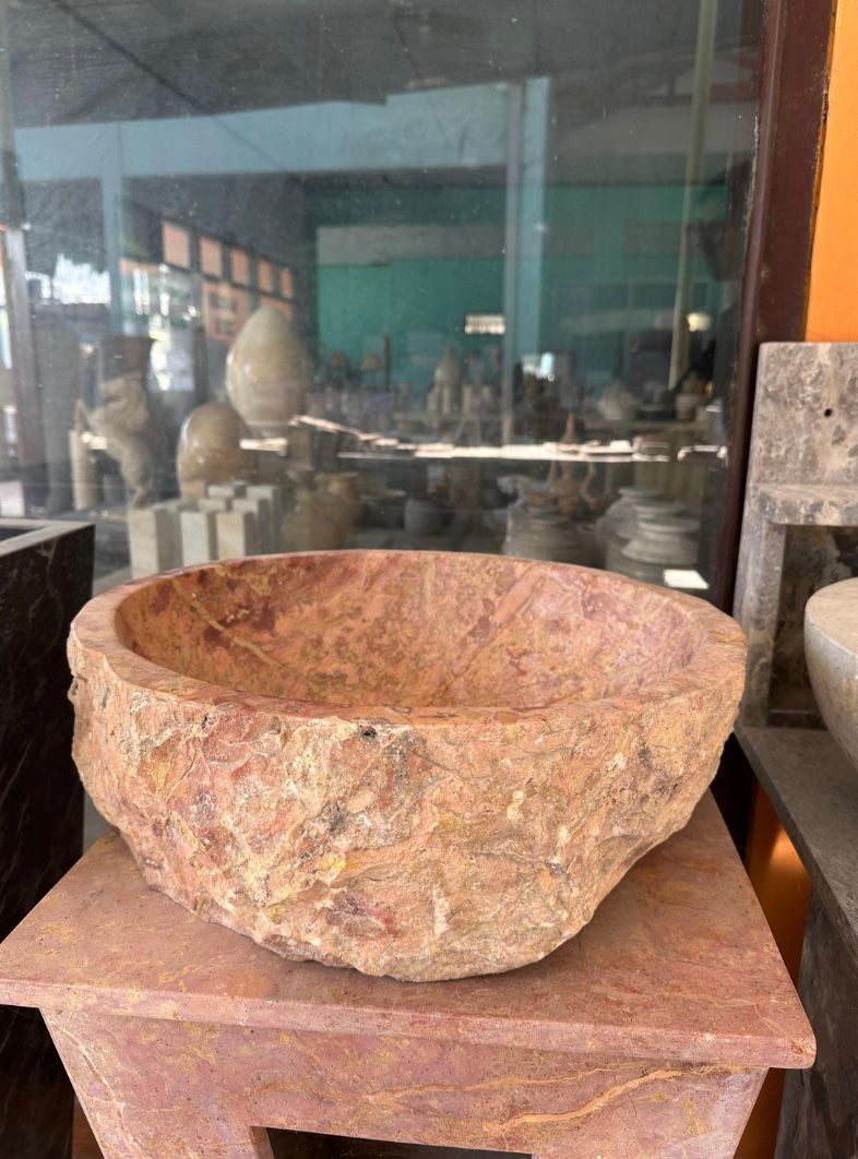 Pink Marble Sink | Rose Marble Sink | Hand Carved Natural Stone Basin | Luxury Rustic Bathroom Vanity