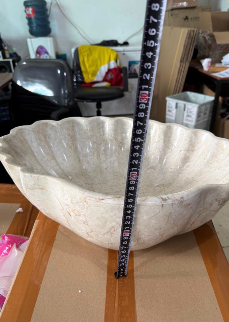 Handcrafted Shell-Shaped Real Marble Vessel Sink - Elegant Bathroom Vanity Basin