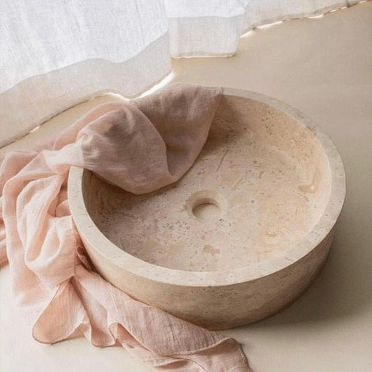 Handmade Cream Marble Vessel Sink | Natural Stone Washbasin (40x10cm)