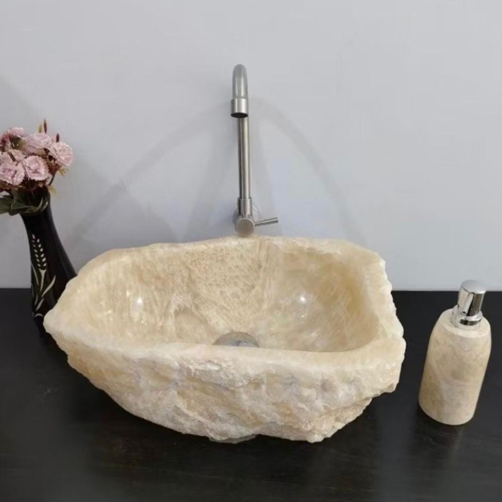 Natural Translucent Onyx Bathroom Sink | Hand Carved Luxury Stone Basin | Marble Vessel Sink