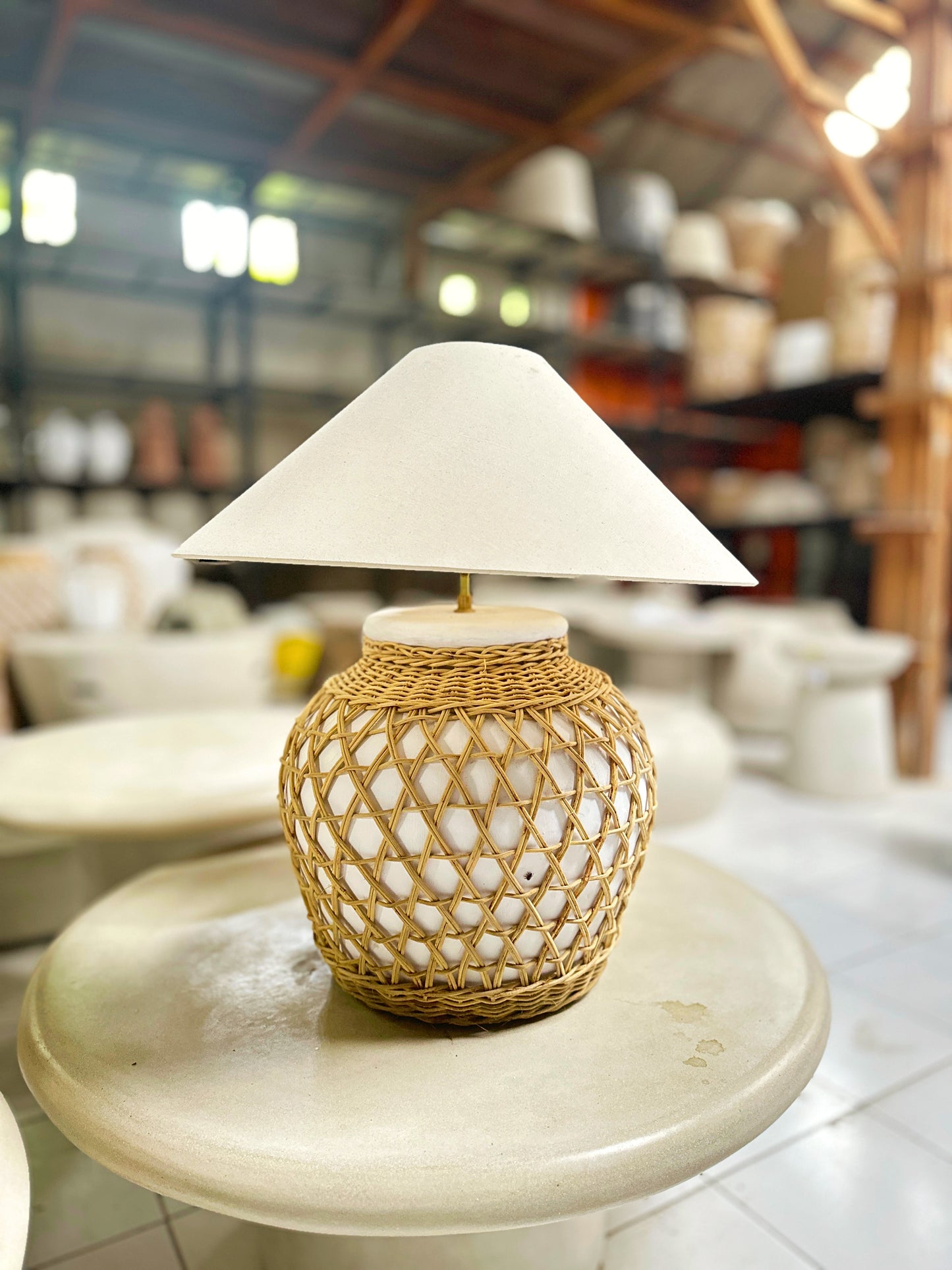 XL Terracotta Style Rattan Lampshade In Warm White - Handmade Coastal Boho Japandi Wabi Sabi Inspired Table Lamp/ Lamp Shade/ Bedside Lamps