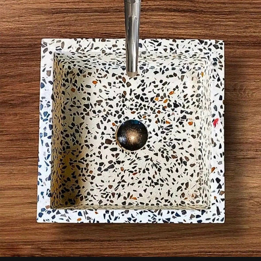 Handmade Artisan Concrete Sink | Square Terrazzo Vanity Washbasin | Boho Bathroom Sink