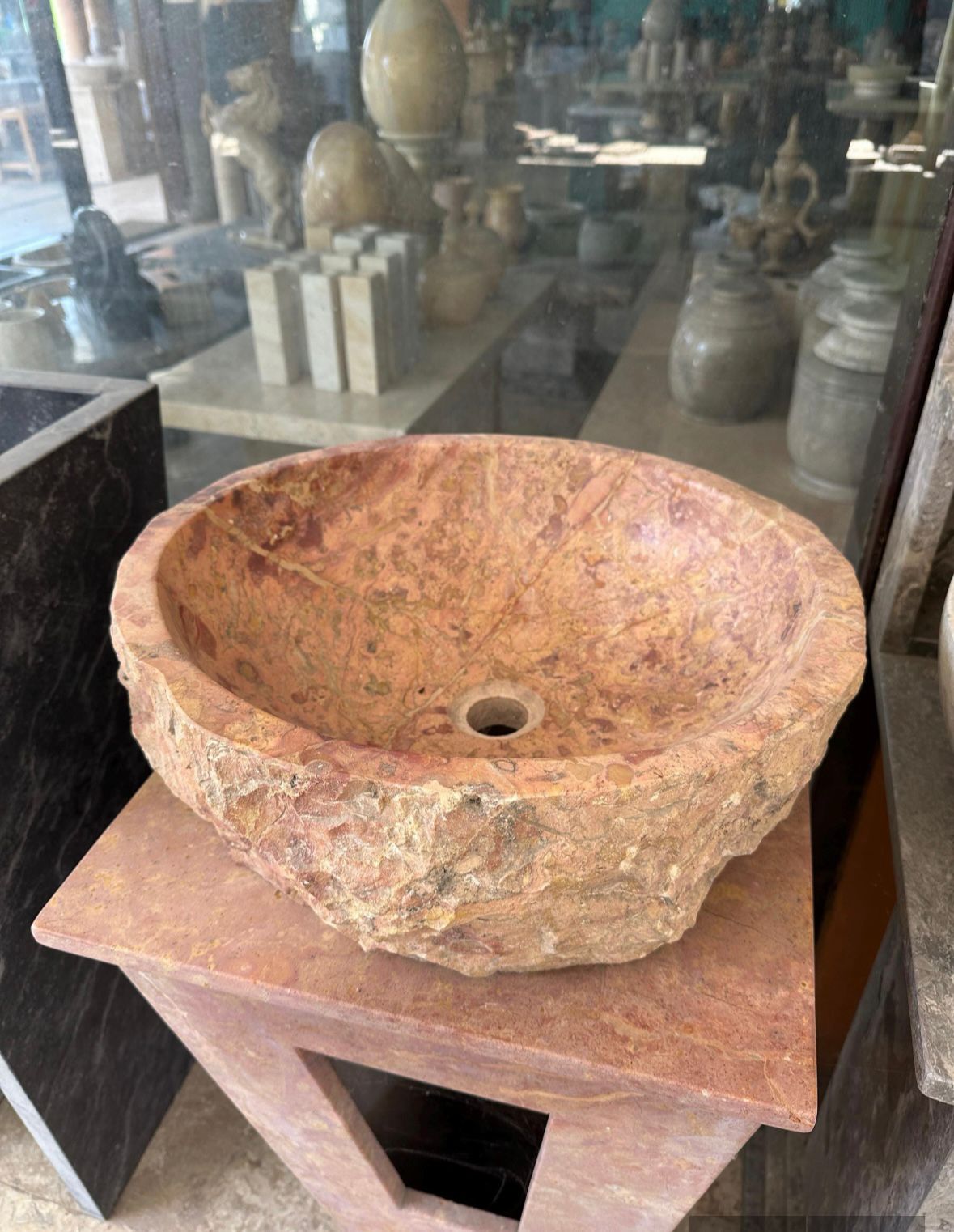 Pink Marble Sink | Rose Marble Sink | Hand Carved Natural Stone Basin | Luxury Rustic Bathroom Vanity