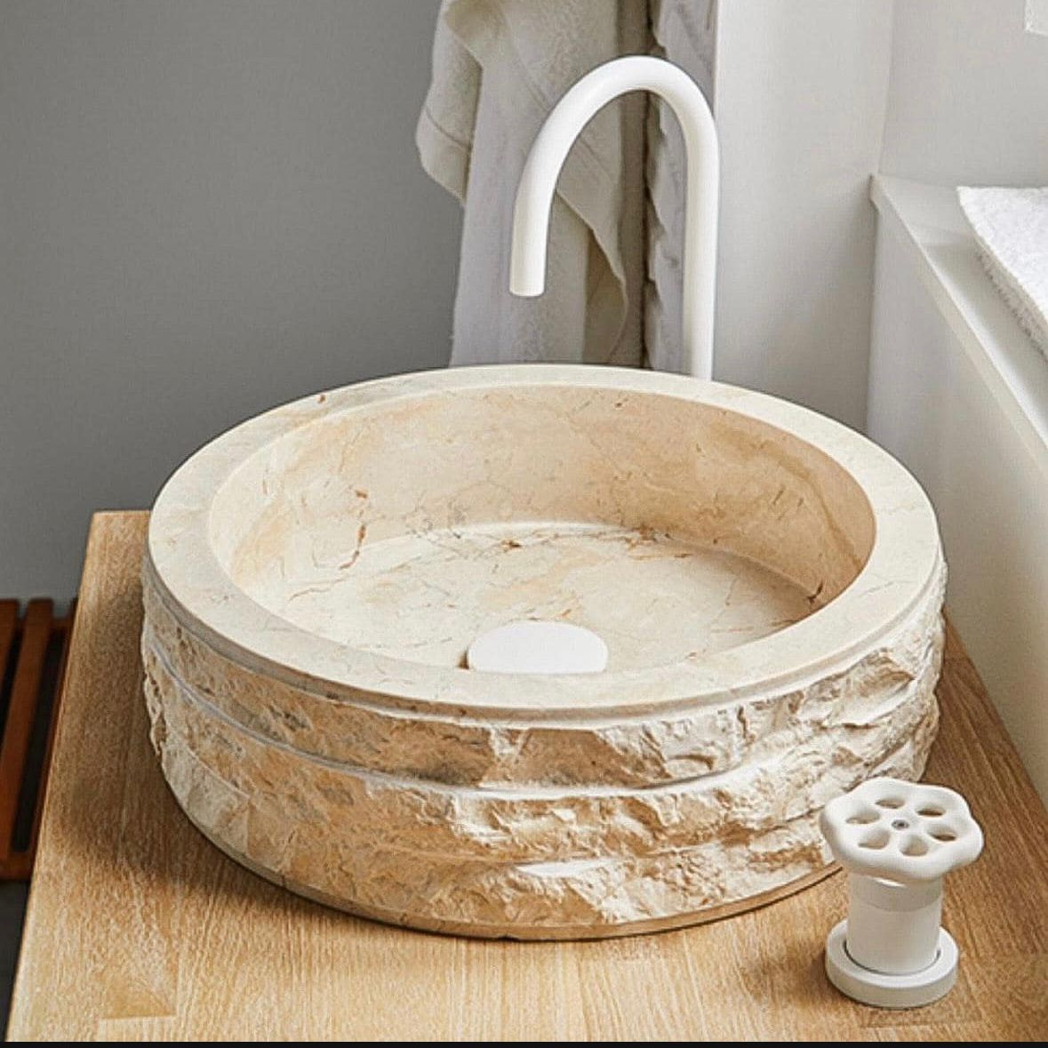 Natural Marble Vessel Sink | Wabi Handmade Stone Basin | Luxury Bathroom Sink | Organic Marble Washbasin