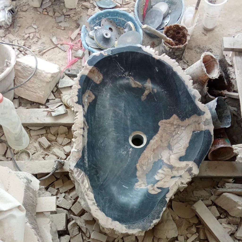 Petrified Wood Stone Sink – Natural Fossil Bathroom Vessel Basin | Rustic Vanity Bowl | Travertine Sink