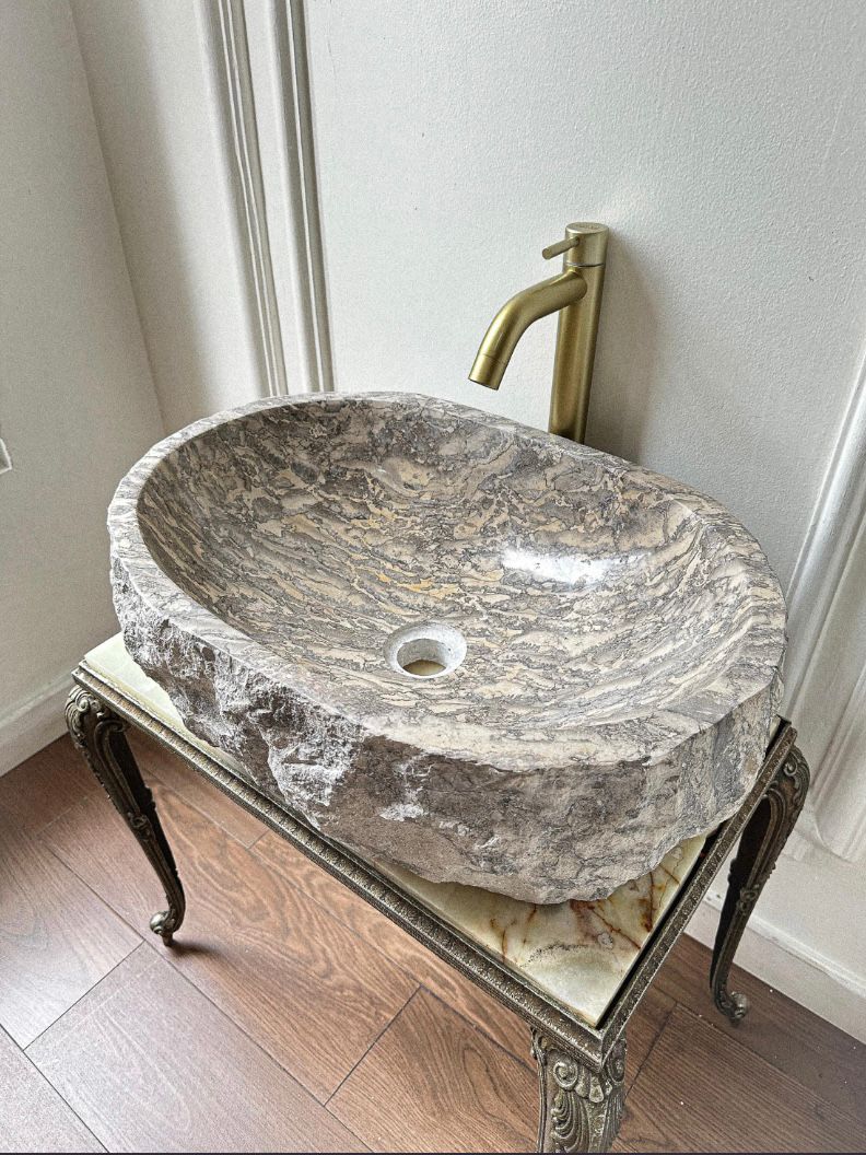Rare Natural Marble Sink - Hand Carved Stone Vessel Basin - One of a Kind Luxury Bathroom Washbasin