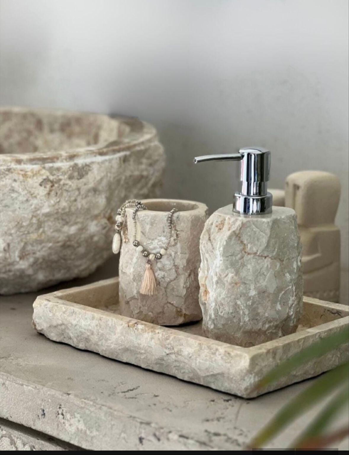 Marble Bathroom Accessory Set of 3 | Wabi Sabi Rustic Soap Dispenser Set with Tray | Housewarming Gift | Gift for Mom