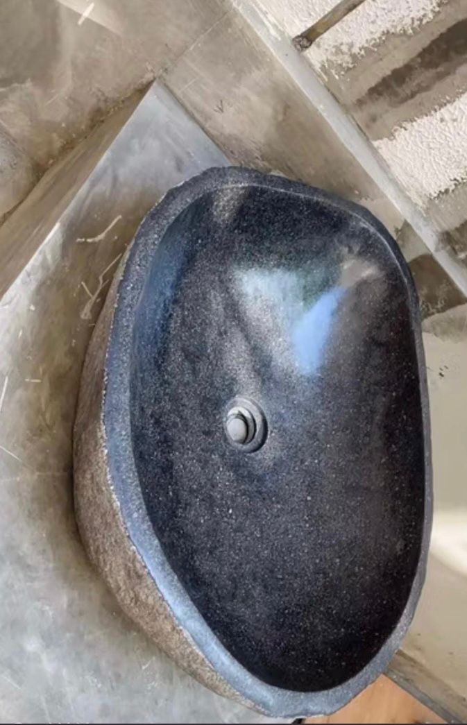 Natural River Stone Sink – Handcrafted Stone Vessel Basin for Bathroom Vanity, Rustic Washbasin, Unique Stone Bathroom Sink