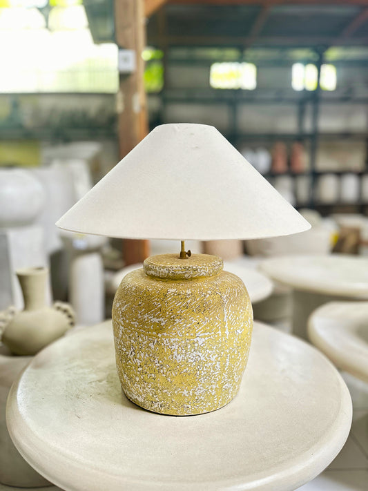 Handmade Large Organic Modern Desk Lamp in Yellow | Japandi Terracotta Style Bedside Table Lamps | Wabi Sabi Bohemian Light Shade