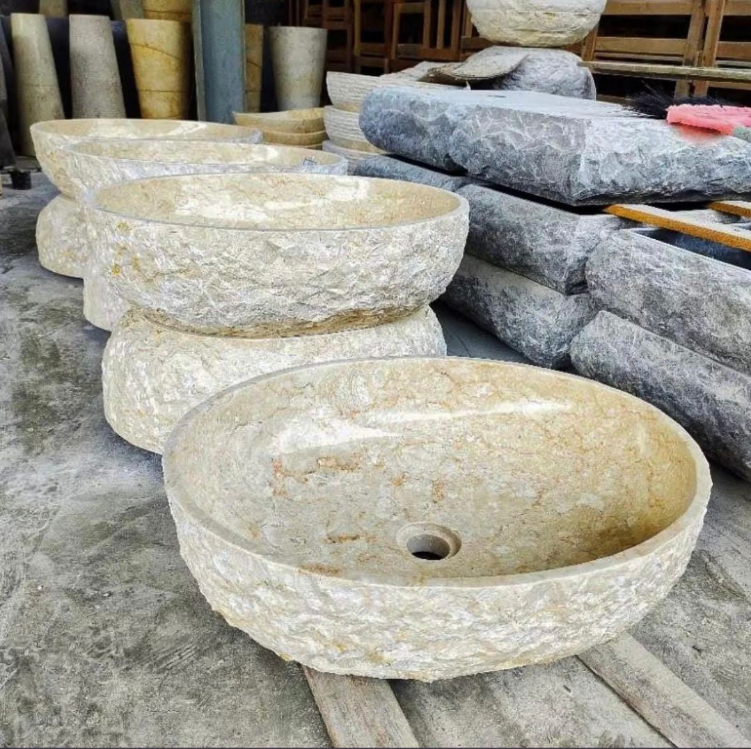 Oval Rustic Marble Sink Bowl - Luxury Travertine Vessel Basin for Modern, Minimalist, or Japandi Bathrooms