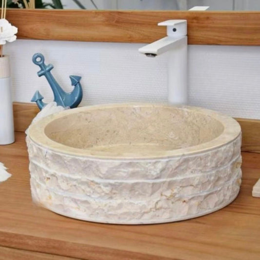 Natural Marble Vessel Sink | Wabi Handmade Stone Basin | Luxury Bathroom Sink | Organic Marble Washbasin