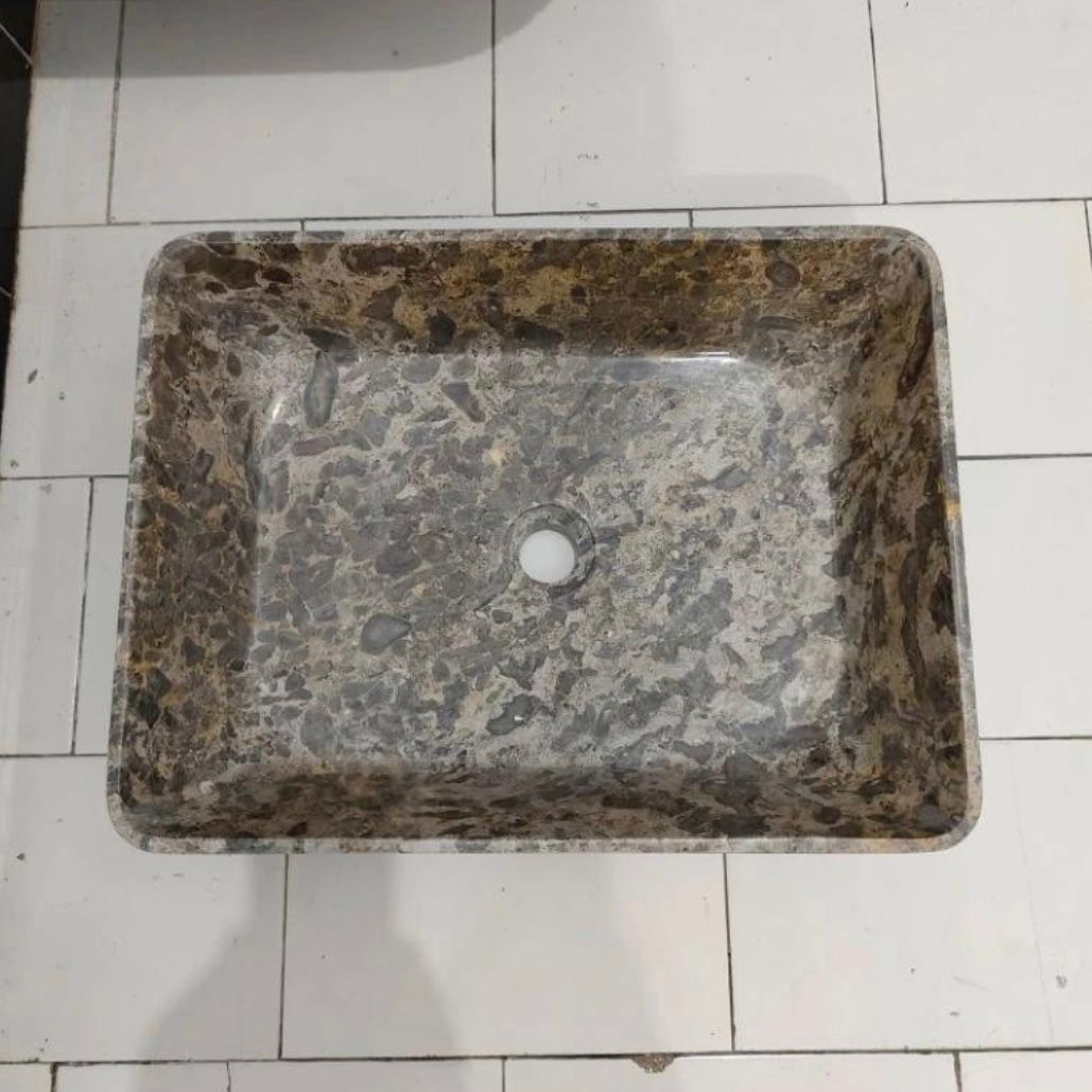 Handmade Rectangular Marble Vessel Sink – Polished Stone Bathroom Basin