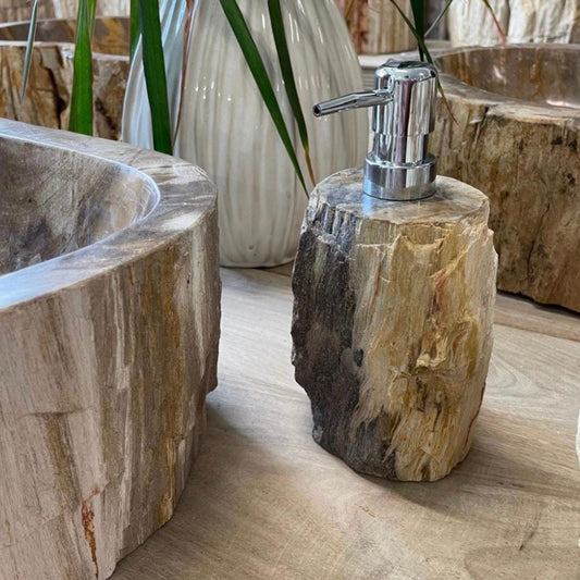 Petrified Wood Soap Dispenser, Natural Stone Soap Pump, Rustic Bathroom Accessory, Luxury Hand Soap Dispenser