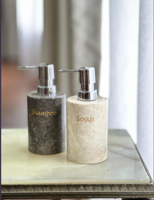 Custom Engraved Japandi Marble Soap Dispenser – Wabi Sabi Bathroom Decor | Shampoo Bottle | Handmade Stone Bathroom Accessory