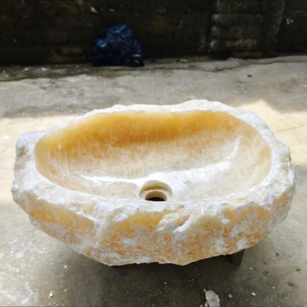 Translucent Onyx Marble Sink – Natural Marble Vessel Basin for Bathroom Vanity, Hand-Carved Stone Washbasin