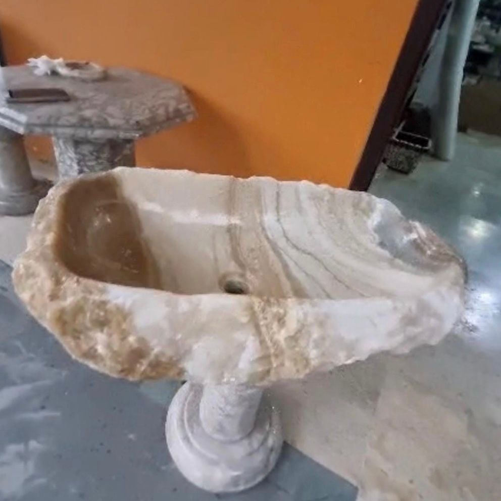 Rustic Onyx Marble Vessel Sink | Hand Carved Onyx Basin | Luxury Natural Stone Washbasin | Marble Bathroom Sink