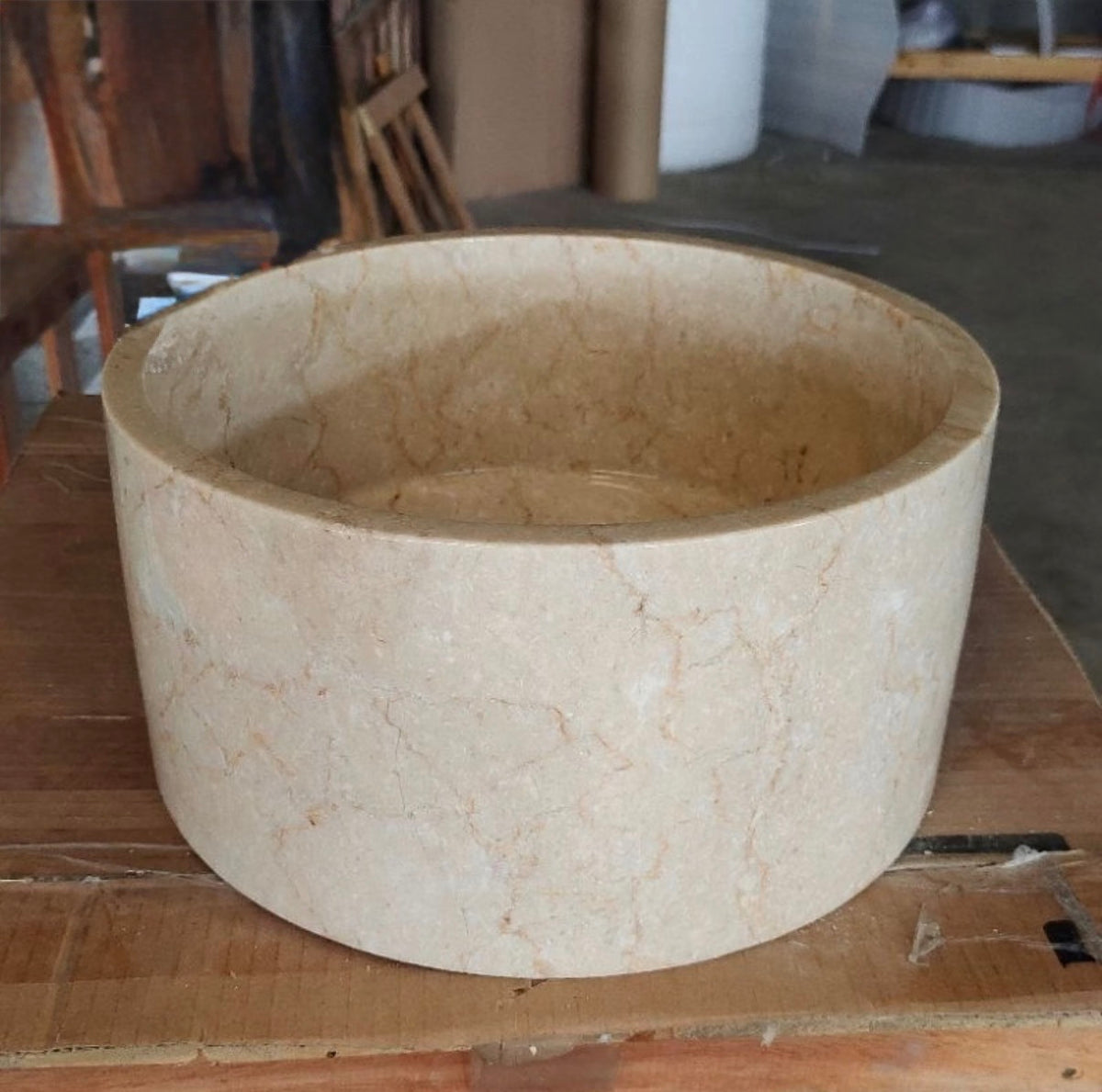 Round Beige Marble Vessel Sink  Custom Natural Stone Bathroom Vanity Top Basin  Handmade Countertop Basin  Carved Stone Sink