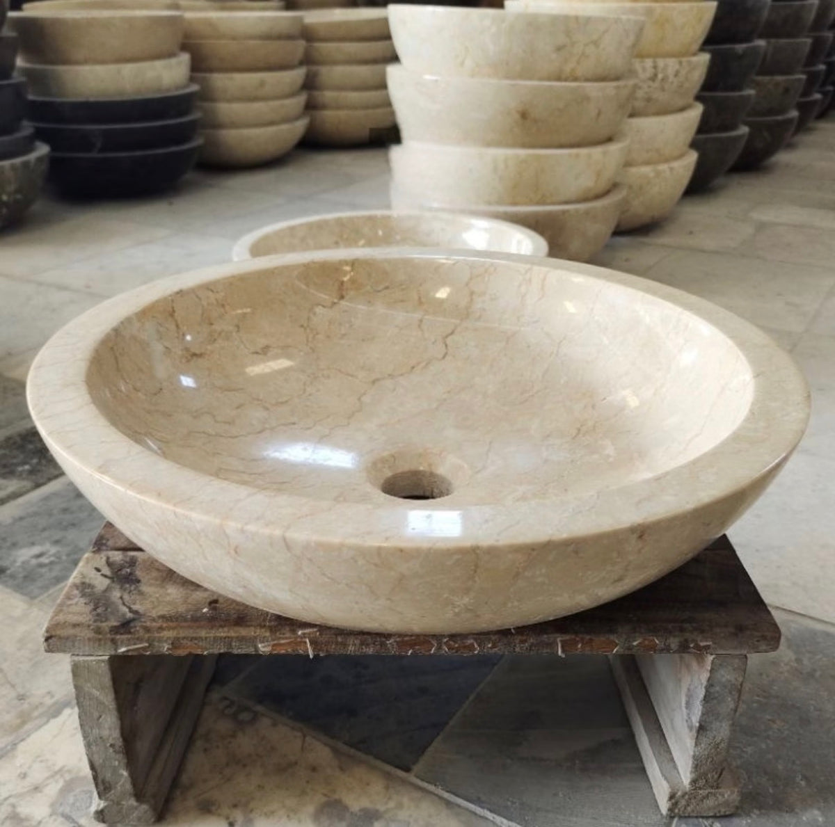 Round Beige Marble Vessel Sink | Natural Stone Bathroom Basin | Vanity Top Sink | Handmade Stone Sink | Luxury Bathroom Vanity