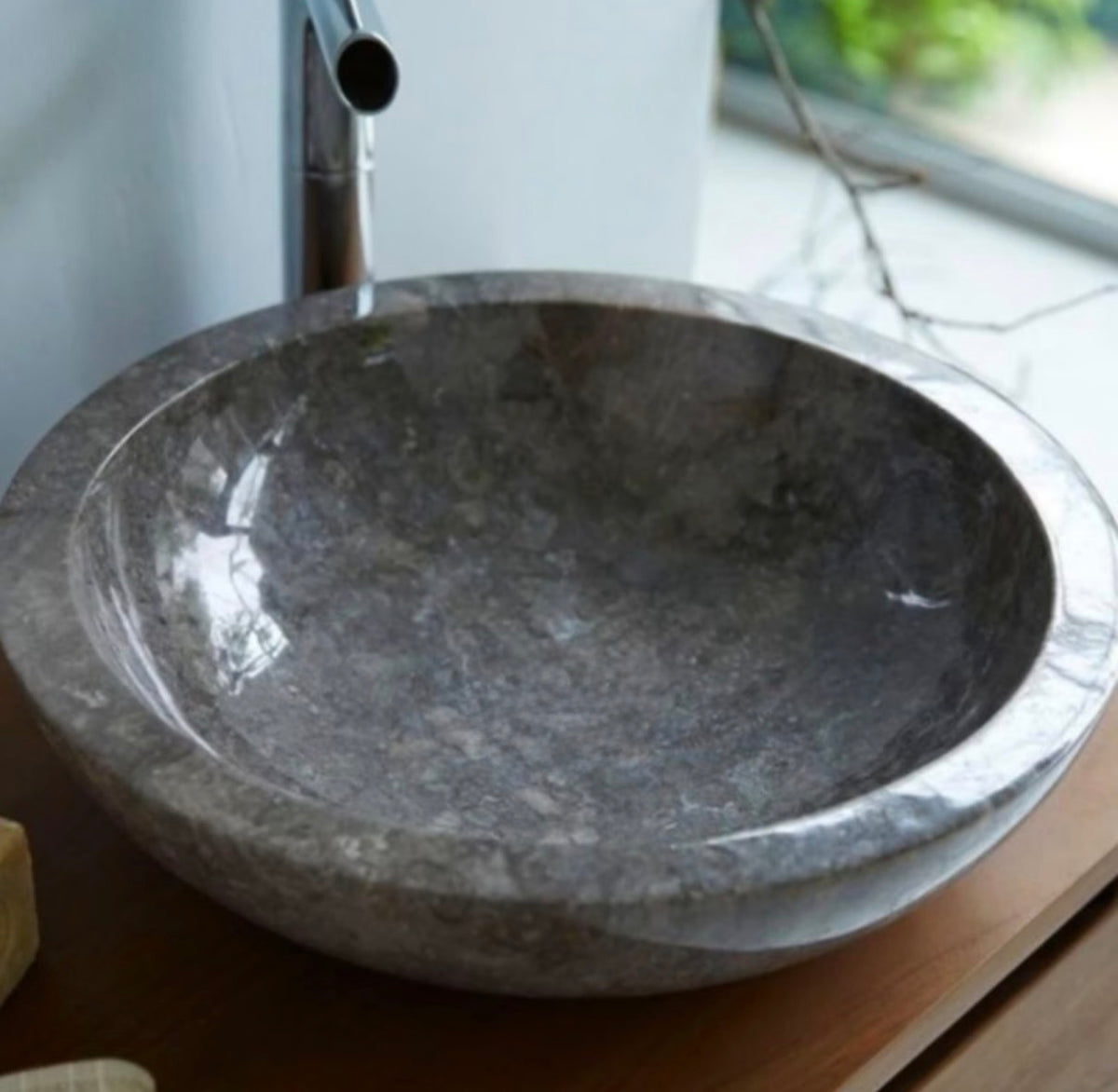 Round Beige Marble Vessel Sink | Natural Stone Bathroom Basin | Vanity Top Sink | Handmade Stone Sink | Luxury Bathroom Vanity