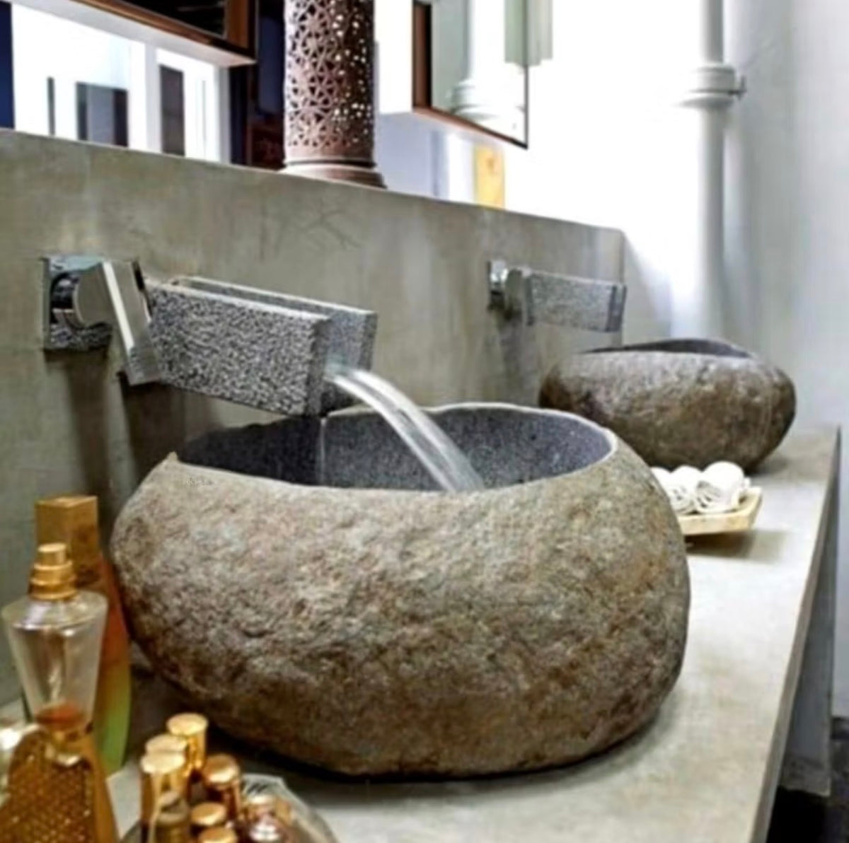 Extra Large Natural River Stone Vessel Sink | Rustic Bathroom Basin | Handmade Stone Sink | Vanity Top Basin | Wabi Sabi Bathroom Sink