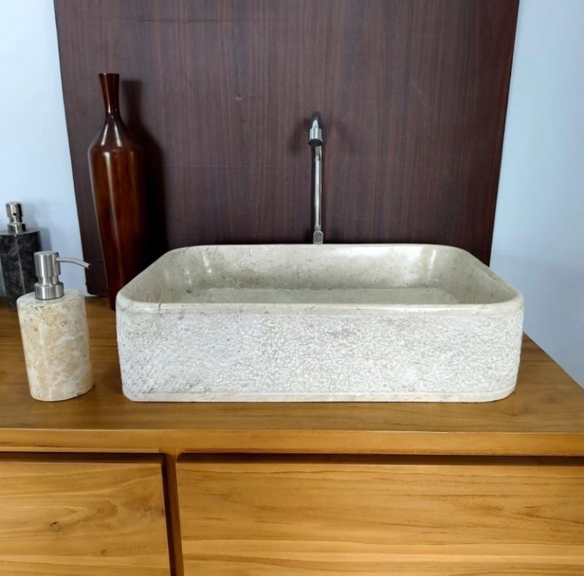 Rectangular Beige Vanity Marble Sink | Natural Stone Vessel Sink for Modern Bathroom | Handmade Stone Sink | Custom Vanity Top Basin