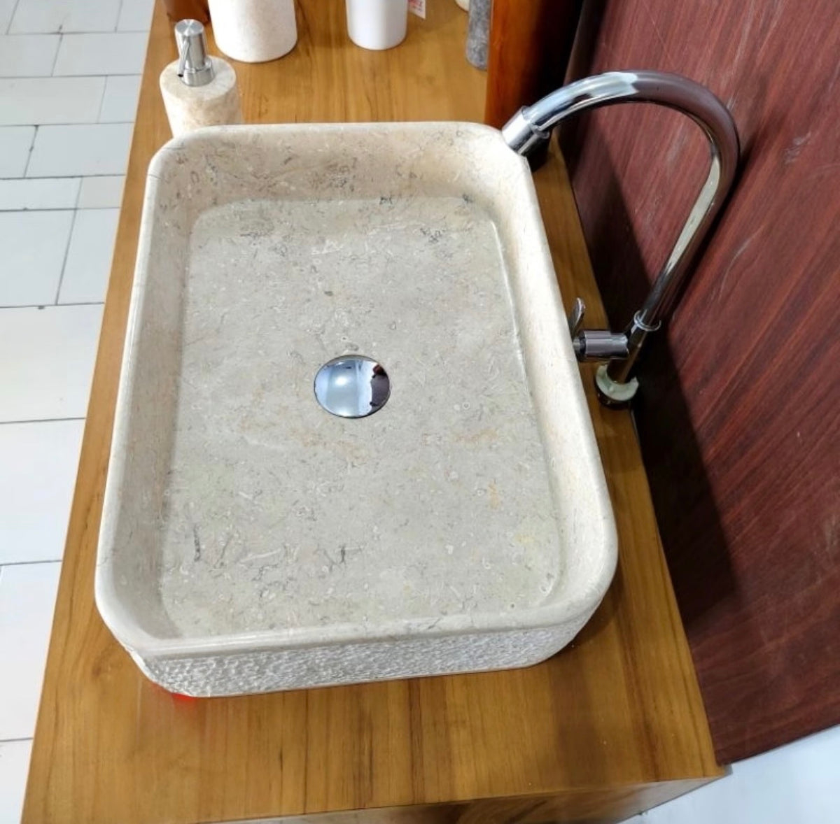 Rectangular Beige Vanity Marble Sink | Natural Stone Vessel Sink for Modern Bathroom | Handmade Stone Sink | Custom Vanity Top Basin