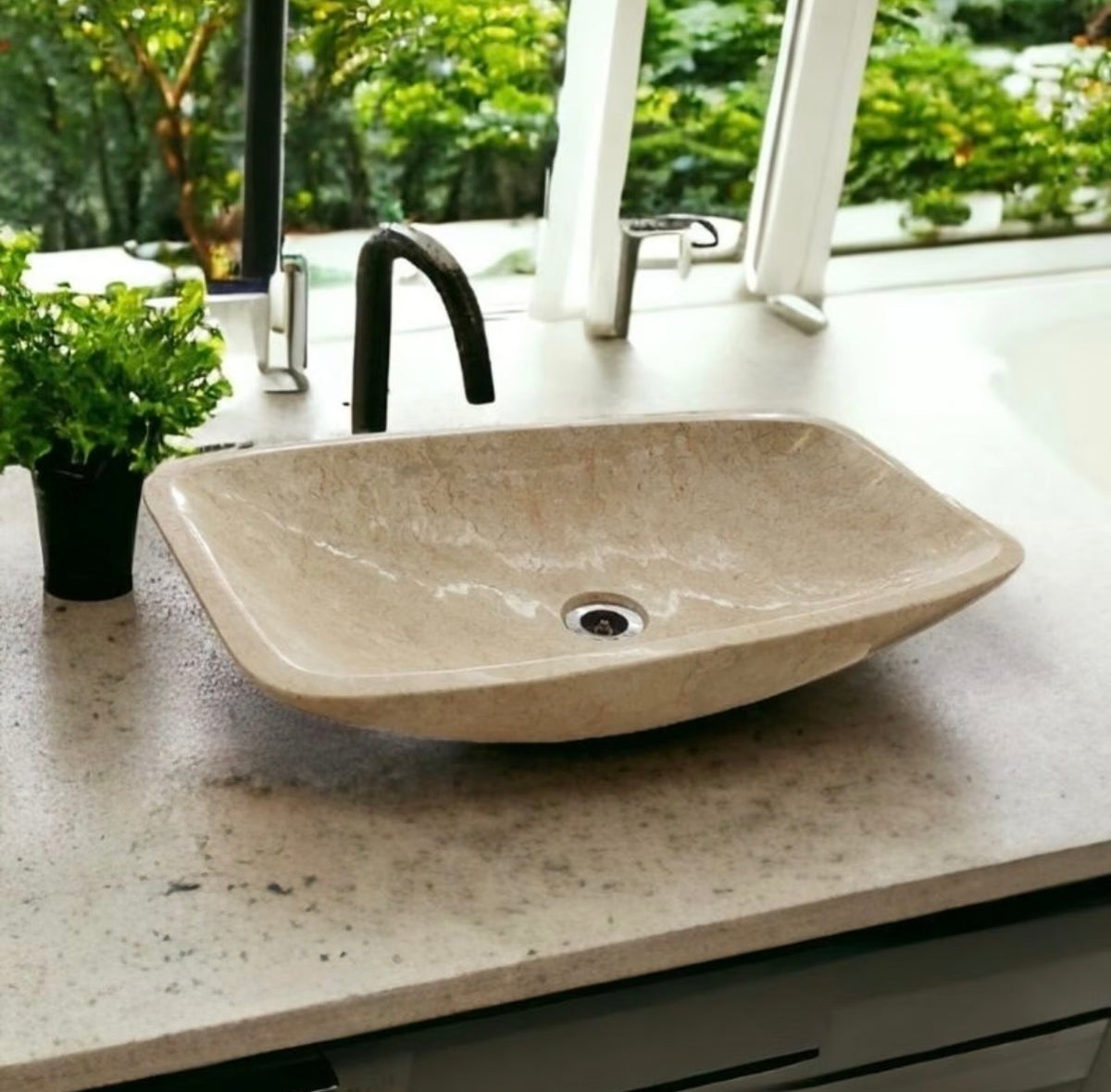 Beige Marble Vanity Marble Sink | Rectangular Natural Stone Basin | Bathroom Vessel Sink | Vanity Top Basin | Custom Modern Stone Sink